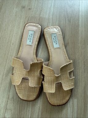 STEVEN By Steve Madden Natural Woven Slide Sandals